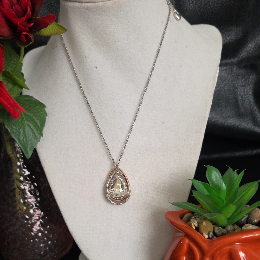 Brighton Cristo Collection Elegant Silver and Gold Teardrop Pendant Necklace